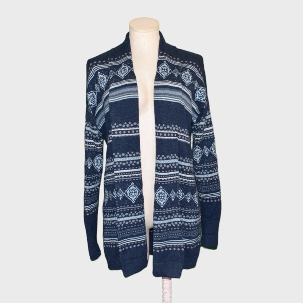 Orvis Merino Wool‎ Cotton Fair Isle Open Front Cardigan